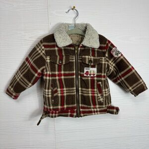 Kids Play Boys Lumberjack Plaid Brown Kids Jacket with Sherpa Collar